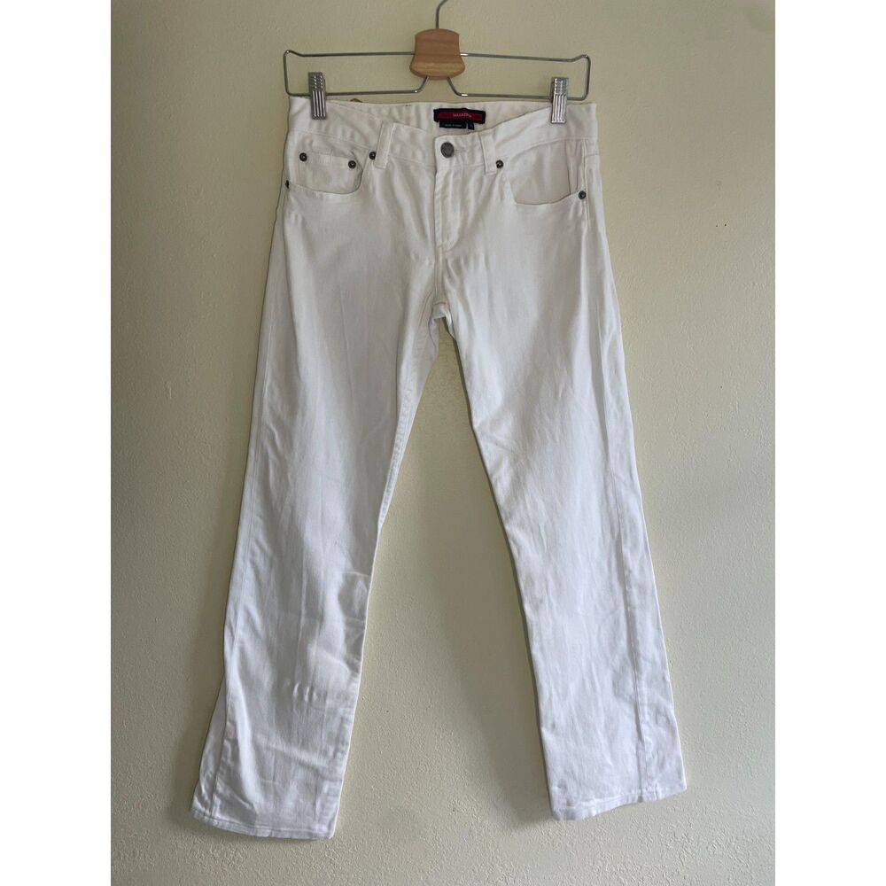 BCBG Maxazria Women Straight Leg Size 2 White Jeans Casual Boho Coastal Summer